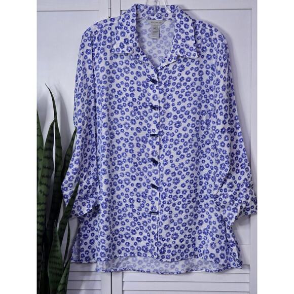 Multiples Women's Turn Up Cuff Sleeve Button Front Hi-lo Shirt Size Small Blue - Picture 2 of 6